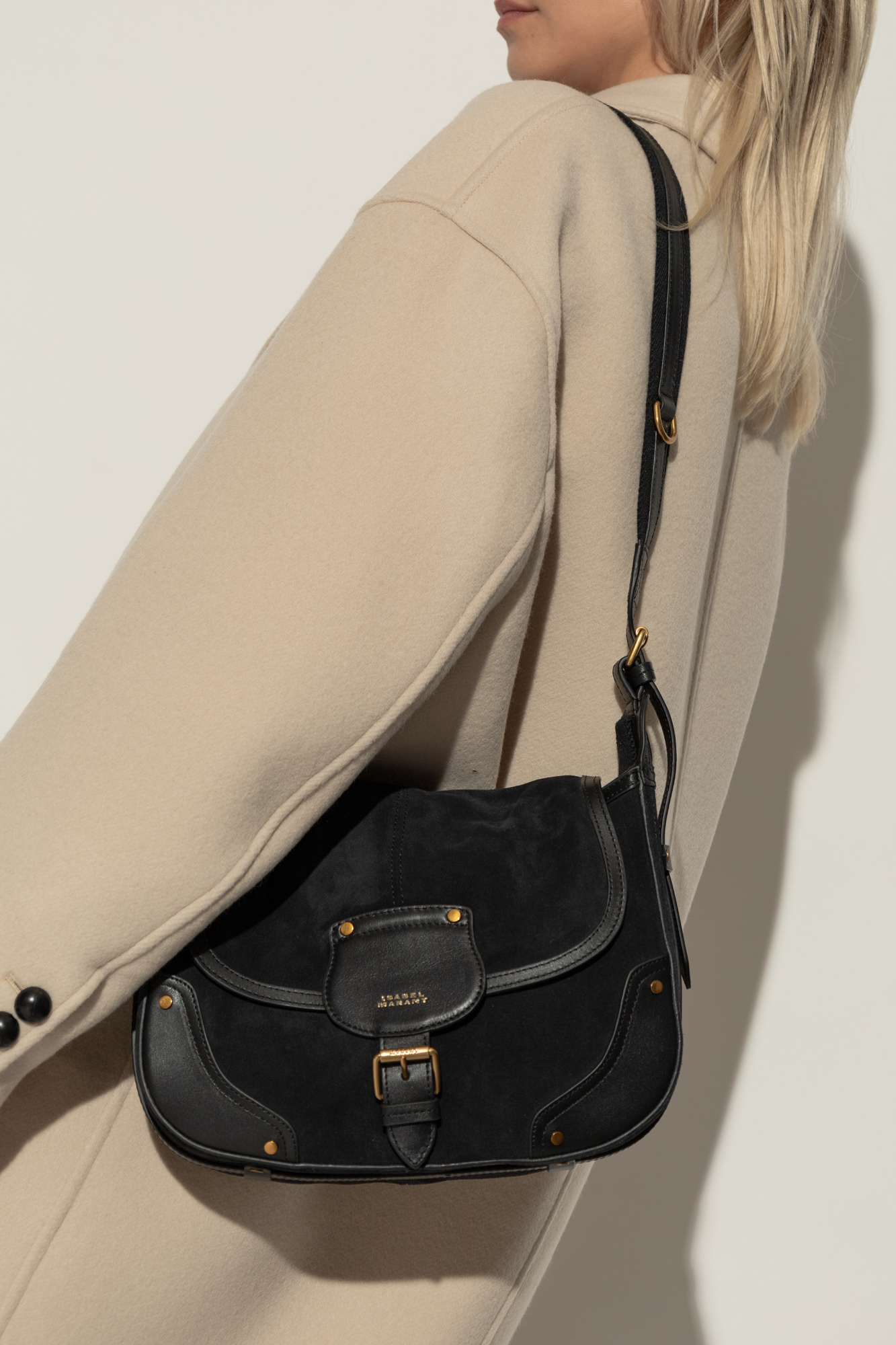 ショルダーバッグ・ポシェット Isabel Marant SIERRA SHOULDER BAG ISABEL MARANT Sierra studded leather-trimmed suede shoulder